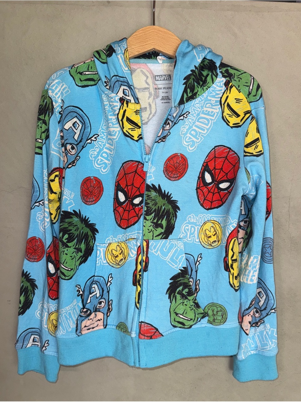 Posh Peanut Marvel Heroes Bamboo Terry Zippered Hoodie Jacket size 7-8